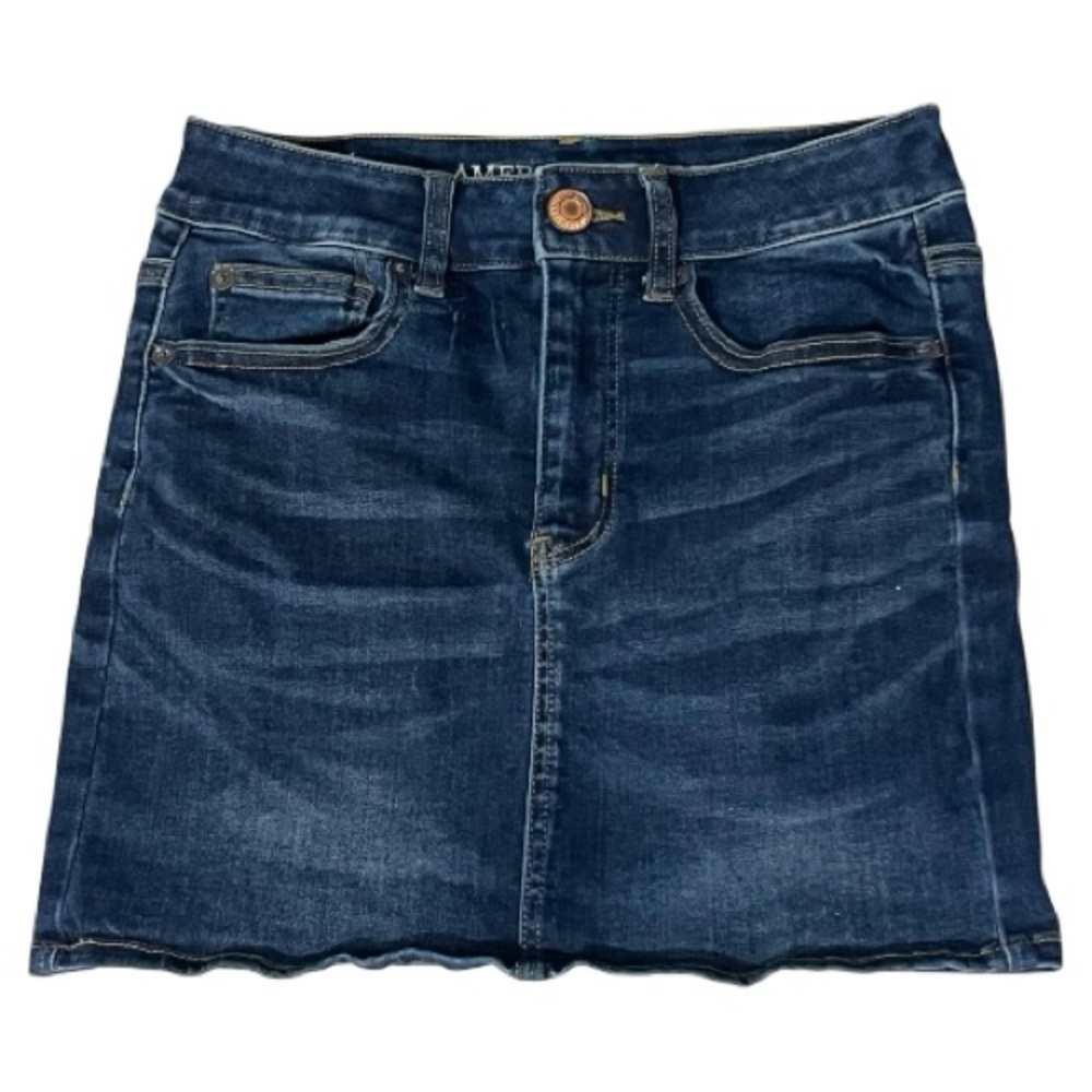 American Eagle Denim Mini Skirt Size 2 Dark Wash High Rise Stretch Jean Skirt